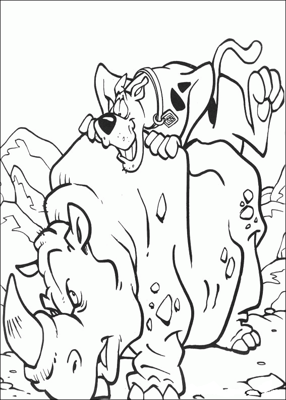 Scooby on the rhinoceros coloring page